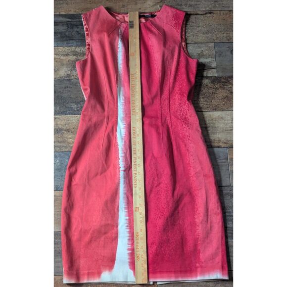 Tahari ASL Red Pink Abstract Cotton Blend Sheath Dress - Size 10 - Picture 1 of 5